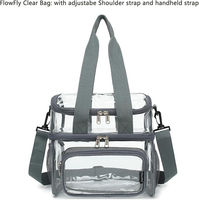 FlowFly Double Layer Cooler Insulated Lunch Bag Adult Lunch Box Large Tote Bag for Men, Women, With Adjustable Strap,Front Pocket and Dual Large Mesh Side Pockets