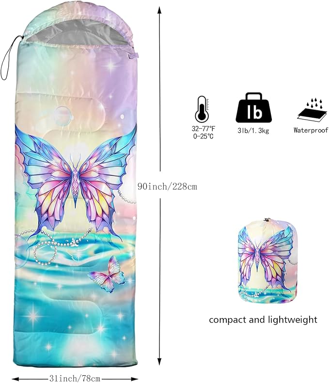 AILONEN Kids Floral Cat Camping Sleeping Bags,Lightweight & Waterproof,3 Season Warm & Cool Weather,Kawaii Kitten Sleeping Bags for Girls Adults,Travelling,Outdoors