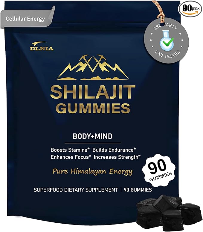 Shilajit Gummies with Ashwagandha, Turmeric - Organic, Zero Sugar & Vegan-Friendly Himalayan Shilajit for Men & Women - Energy, Calm Cosrtisol, Sleep, Immune Support & Overall Health