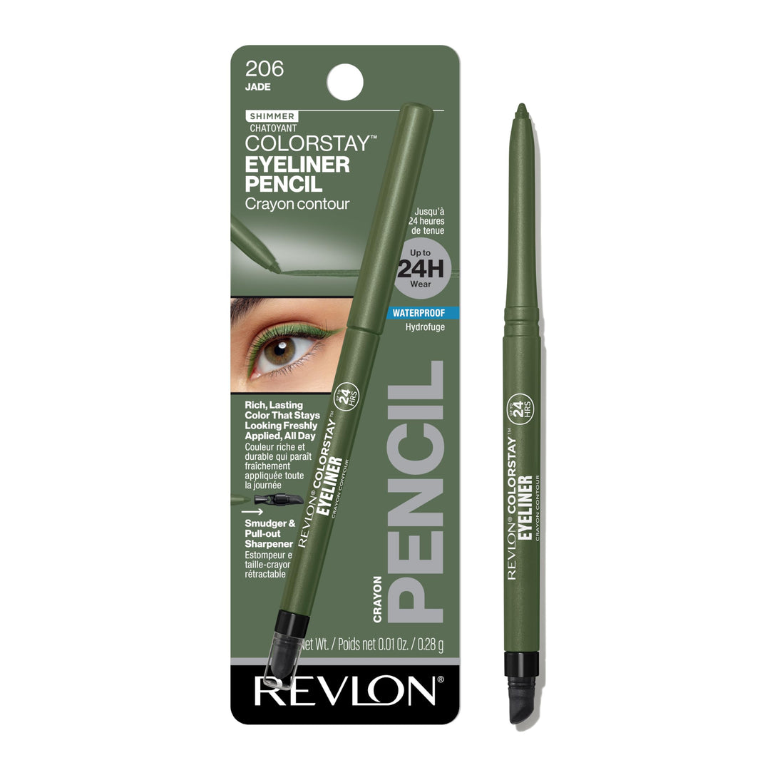 Revlon ColorStay Pencil Eyeliner with Built-in Sharpener, Waterproof, Smudgeproof, Longwearing Eye Makeup with Ultra-Fine Tip, Jade, 0.028 oz