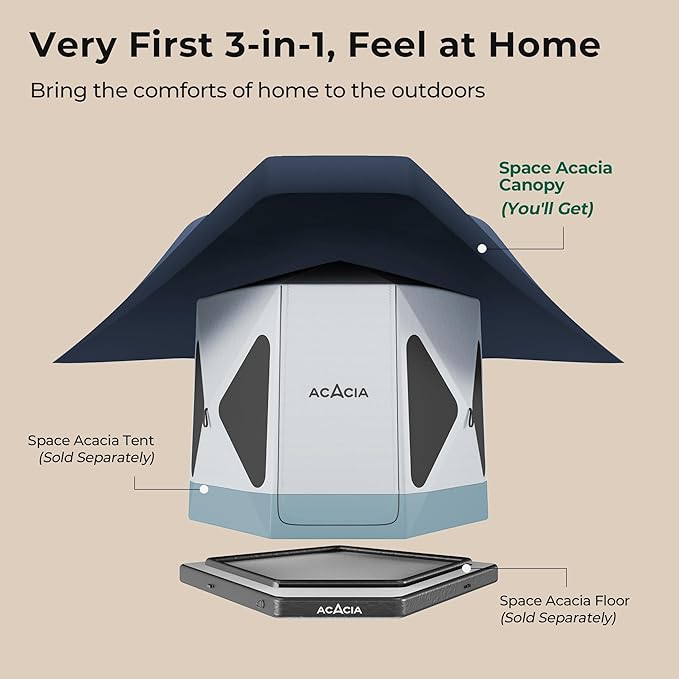 ACACIA Canopy 2-3 Person for Space Acacia Camping System, PU2000 Waterproof Camping Tarp for 4 Season Camping, UPF50+ Sunproof Tent Tarp with 2 Telescoping Poles, Carry Bag, Star Night