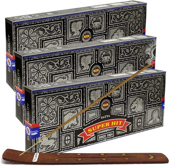 Super Hit Incense Sticks 100g and Holder Bundle - Pack of 3 (Approx 300 Sticks)