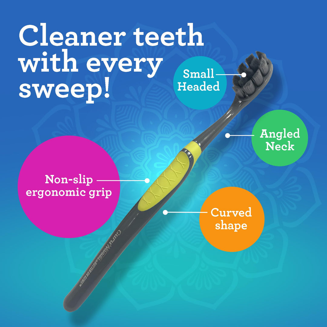 GuruNanda Butter on Gums Charcoal Toothbrush - 8000+ SoftexTM Bristles for Sensitive Teeth & Gums, Aids in Teeth Whitening, Extra Soft (6 Count)