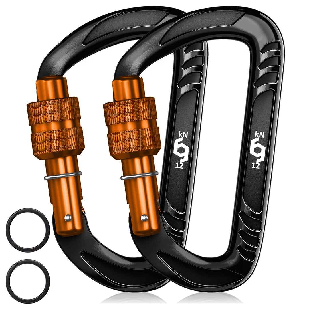 Rhino Produxs 2PCS of 12kN (2697 lbs) Heavy Duty Locking Carabiner Clips - Excellent for Securing Pets, Outdoor, Camping, Hiking, Hammock, Dog Leash Harness, Keychains, Water Bottle