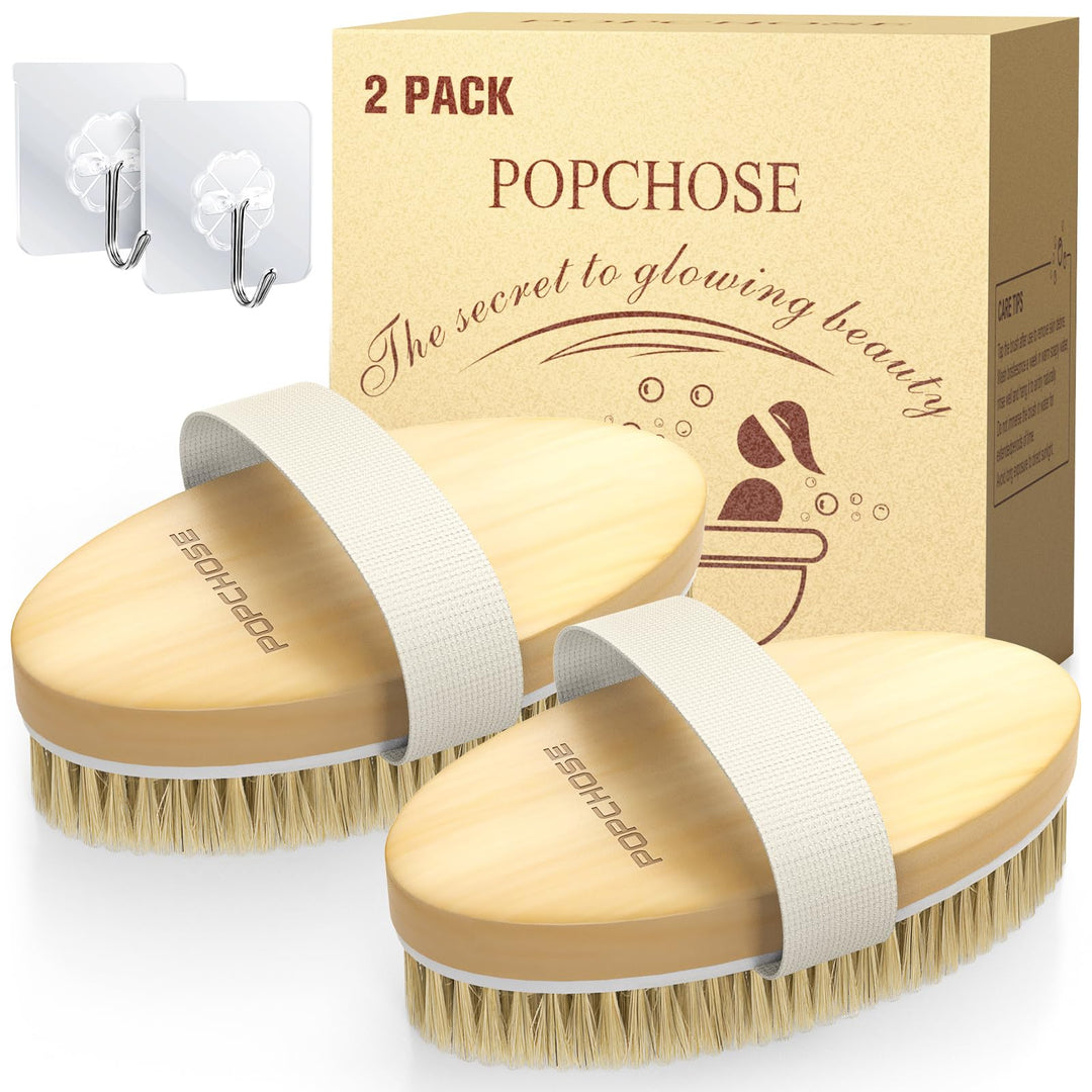 Popchose Dry Brushing Body Brush, Natural Bristle Dry Skin Exfoliating Brush Body Scrub For Flawless Skin, Cellulite Treatment,