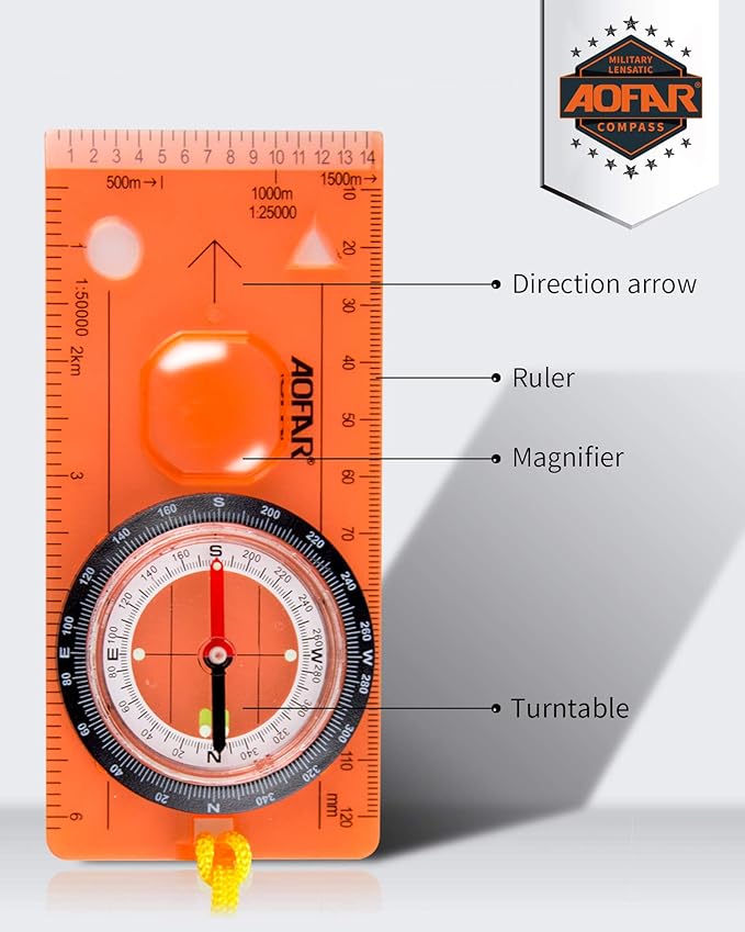 AOFAR Orienteering Compass AF-5C for Hiking, Boy Scout, Kids - Professional Field Compass for Map Reading, Navigation and Survival - Lightweight Mini Camping