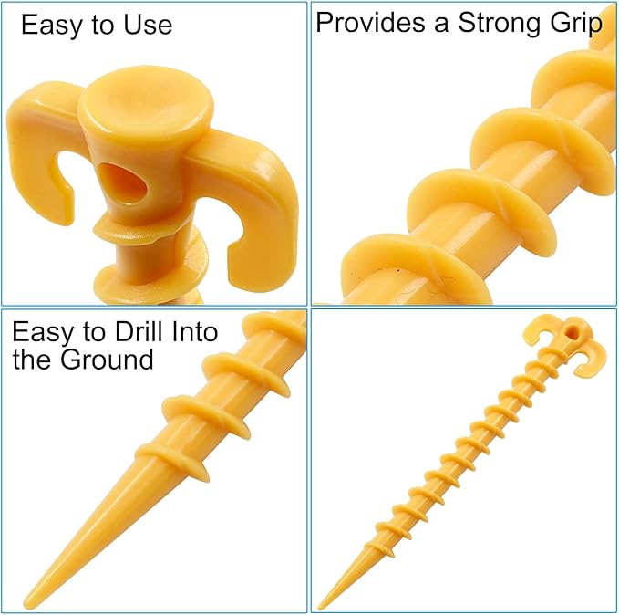 8 Pcs Plastic Tent Stakes, 8 Inch Heavy Duty Screw Stakes for Camping, Backpacking, Gardening, Yellow