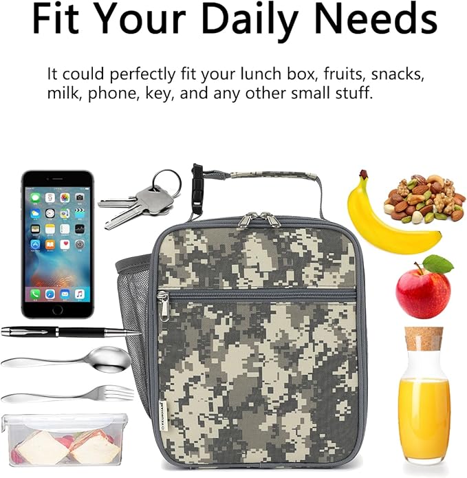 Lunch Box for Kids Boys Girls Men Women, Insulated Small Soft Cooler Lunch Bag Kit for School Work Picnic Travel - Reusable Portable lunchbox,Grey Camouflage