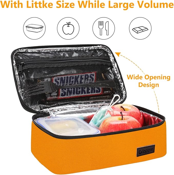 Gloppie Mini Lunch Box Small Lunch Bag for Children Insulated Lunch Bag for Kids, CPC Certified | Child-Safe Materials, Thermal LunchBox Reusable Sandwich Bags Snack Box, Orange