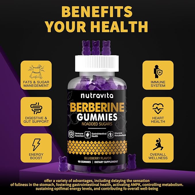 Berberine Gummies with Ceylon Cinnamon 1500mg High Potency Berberine HCL Supplement for Immune and Metabolism Support, Sugar Free Organic Berberine Gummies Blueberry Flavor-2PACK