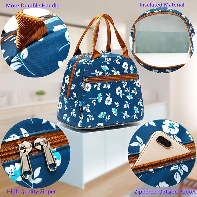 FlowFly Insulated Lunch Cooler Bag - Tote Bag Organizer for Women/Men, Floral
