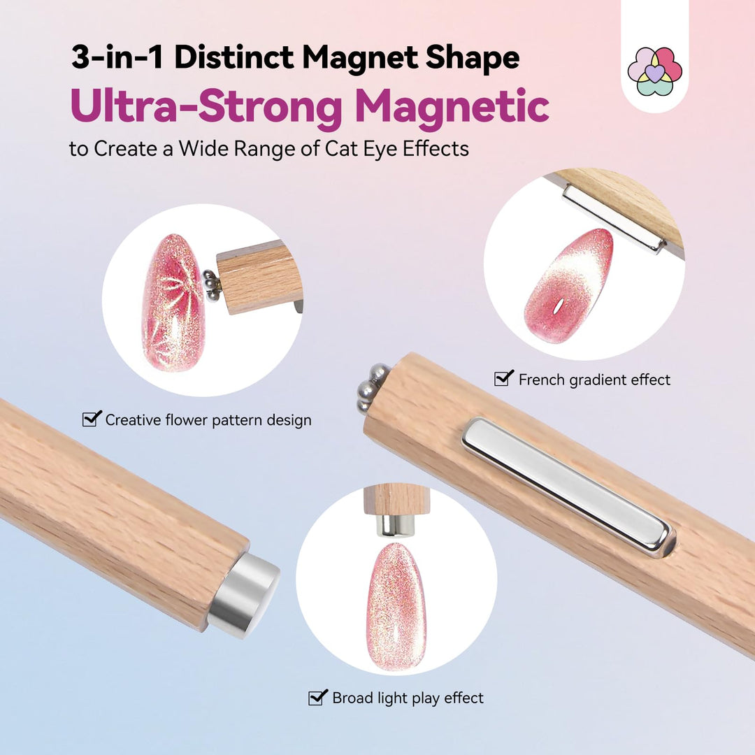 SAVILAND Cat Eye Magnetic for Nail: 3-in-1 Cat Eye Gel Nail Polish N35 Neodymium Strong Suction Magnet Wand Stick Diverse Effect Double Ended Manicure Salon Design Art Tools Set Accessories