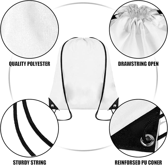 60 Pieces Drawstring Backpack Bulk Cinch Sackpack Ployster Drawstring Bags for Gym Party Trip(White)