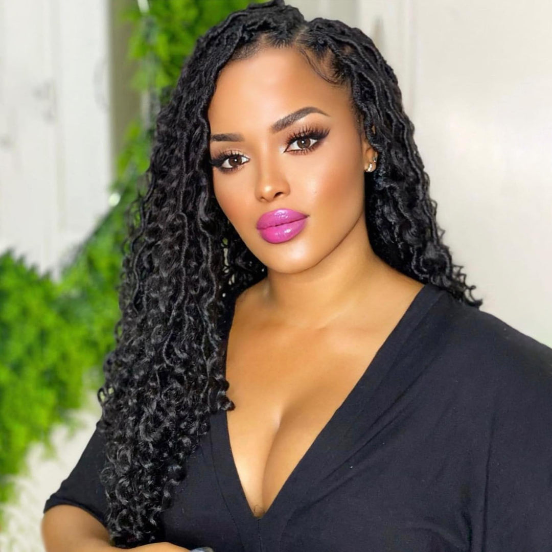 Aeagoo Goddess Locs Crochet Hair 12 Inch 7 Packs Short Black Crochet Goddess Locs Pre Looped Curly Faux Locs Crochet Hair For Bl