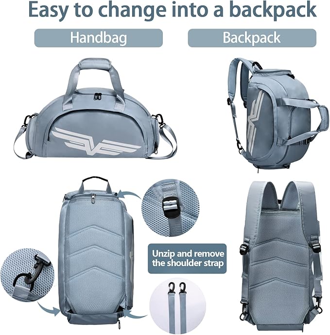 FIORETTO 30L Sports Gym Duffle Bag with Wet Pocket & Shoe Compartment, Weekender Hospital Overnight Bag for Women, Sports Holdall Backpack