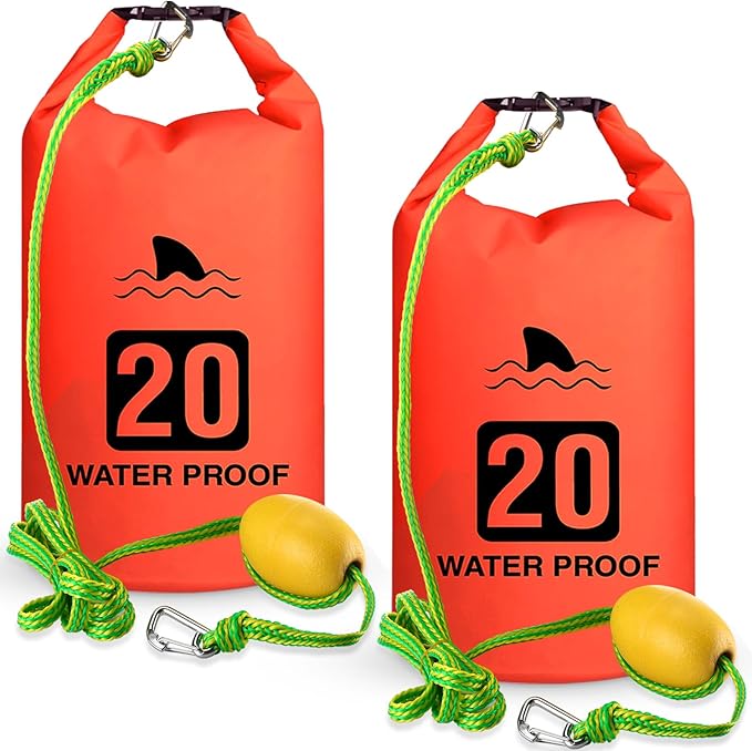 2 Set 20L Sand Anchor Heavy Duty Buoy Kit 2 in 1 Kayak Anchor Floating Waterproof Dry Bag with High Visibility Float Rope for Lake Beach Boat Hiking Camping Water Sports Surfing Kayaking(Orange)