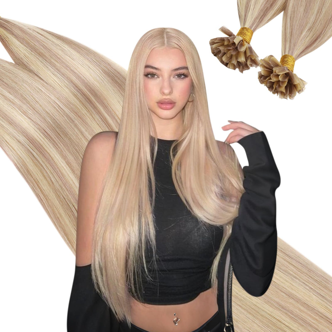 Ugeat Blonde U Tip Hair Extensions Human Hair Ash Blonde Highlights Bleach Blonde U Tip Remy Hair Extensions Keratin Hot Fusion