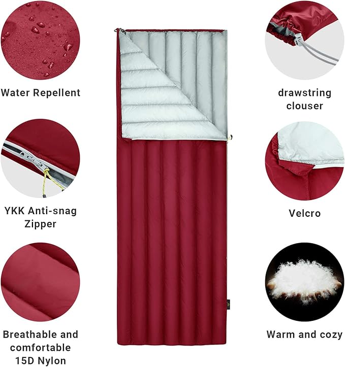 ATEPA Down Sleeping Bag for Adults, 650FP Ultralight 3 Season Compact Packable Sleeping Bag with Compression Sack for Camping Backpacking Hiking