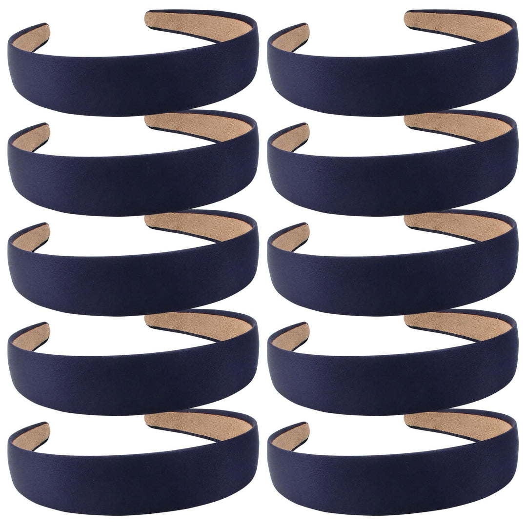 Wecoe Hairband, 10 Pack Satin Headbands 1.3 Inch Wide, Dark Navy Blue, for Women and Girls, Non Slip Fashion Hair Bands, DIY Holiday Hair Accessories
