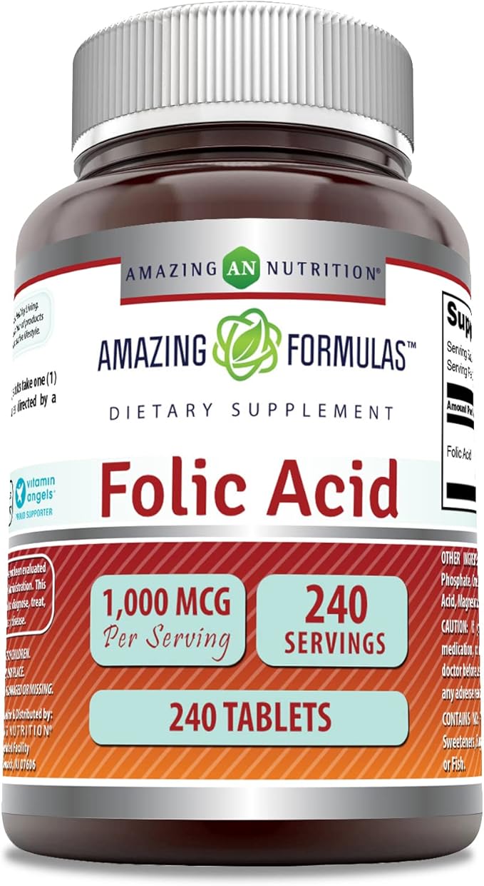 Amazing Formulas Folic Acid 1000 Mcg (1 Mg) 240 Tablets Supplement | Vitamin B9 | Non-GMO | Gluten Free | Made in USA