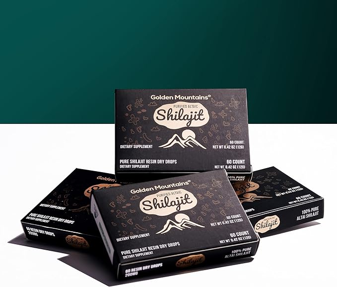 Premium Pure Shilajit Dry Drops Altai Golden Mountains - 60 Count (200 mg) Authentic Safety & Quality Certificate - US Lab Tested Fulvic Acid