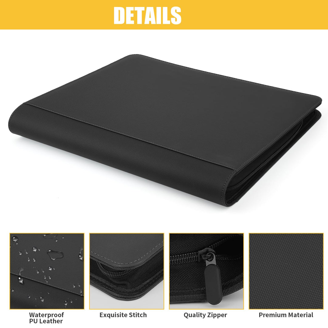 Trading Card Binder 16 Pocket, GERMUN PU Cover Card Binder for 1000+ Cards, Premium Trading Card Holder Folders, Double Sided Pocket Card Album for MTG, TCG (Black)