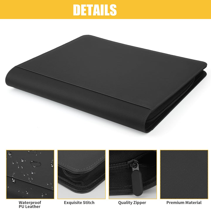 Trading Card Binder 16 Pocket, GERMUN PU Cover Card Binder for 1000+ Cards, Premium Trading Card Holder Folders, Double Sided Pocket Card Album for MTG, TCG (Black)