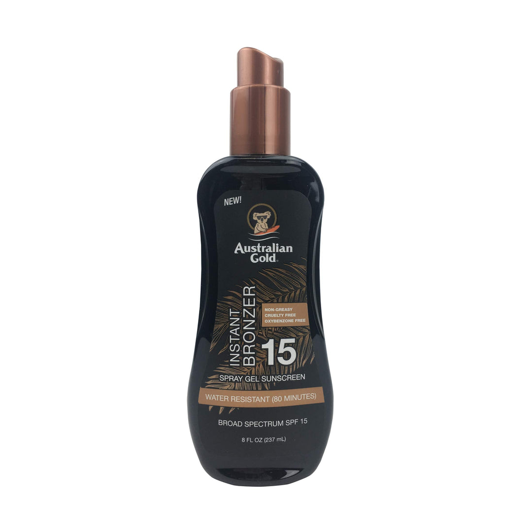 Australian Gold Spray Gel Sunscreen With Instant Bronzer Spf 15, 8 Ounce | Moisturize & Hydrate Skin | Broad Spectrum | Water Re