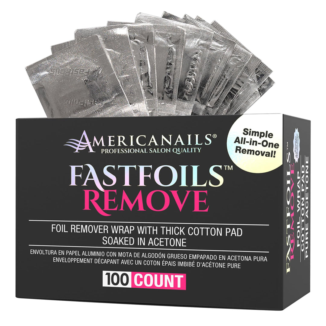 Americanails FastFoils 100 ct, One Step Gel Polish Foil Remover Wraps, All-In-One Foil Remover With Thick Cotton Pad & Pure Acetone, Remove Nail Polish, Gel Polish, Gel Nails, Acrylic Nails, Dip Nails