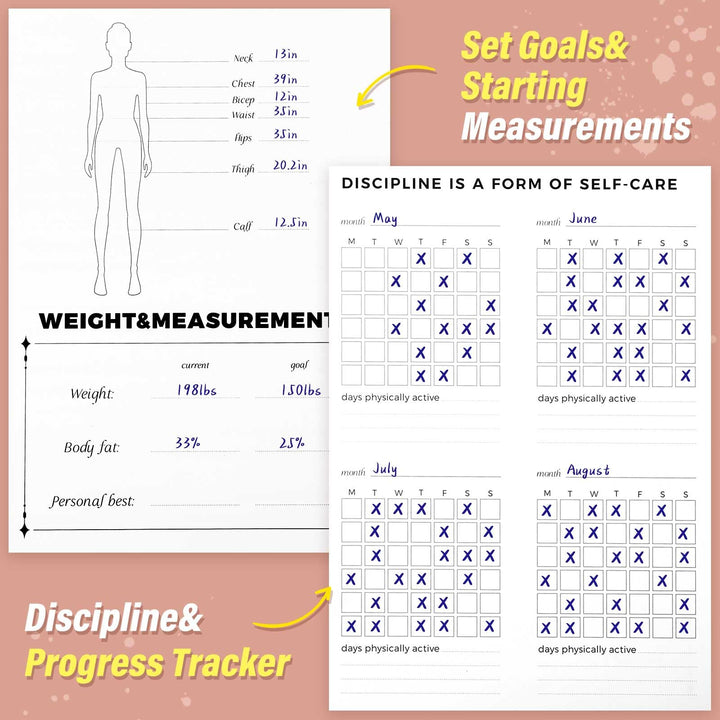 Fitness Journal for Women and Men, 8.8" x 6.6", Workout Log Sprial Book Planner for Tracking Progress and Achieving Your Wellness Goals, Pink