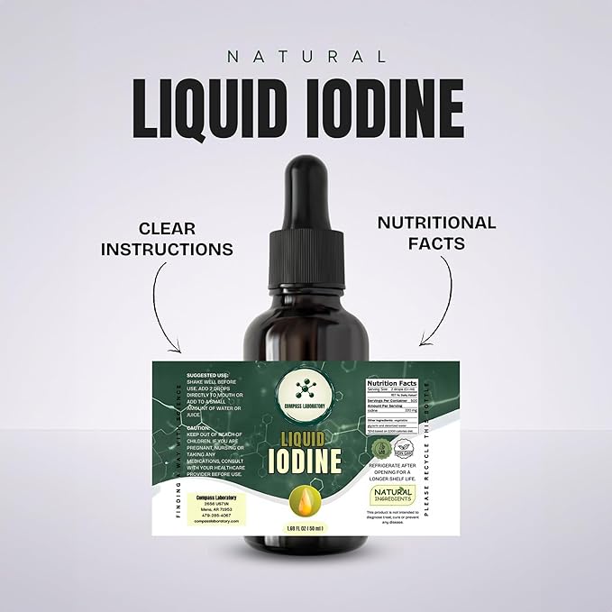 Iodine Liquid Drops | Clear & Colorless Liquid | 50ml - 250mcg/Serving | High-Purity Dietary Supplement
