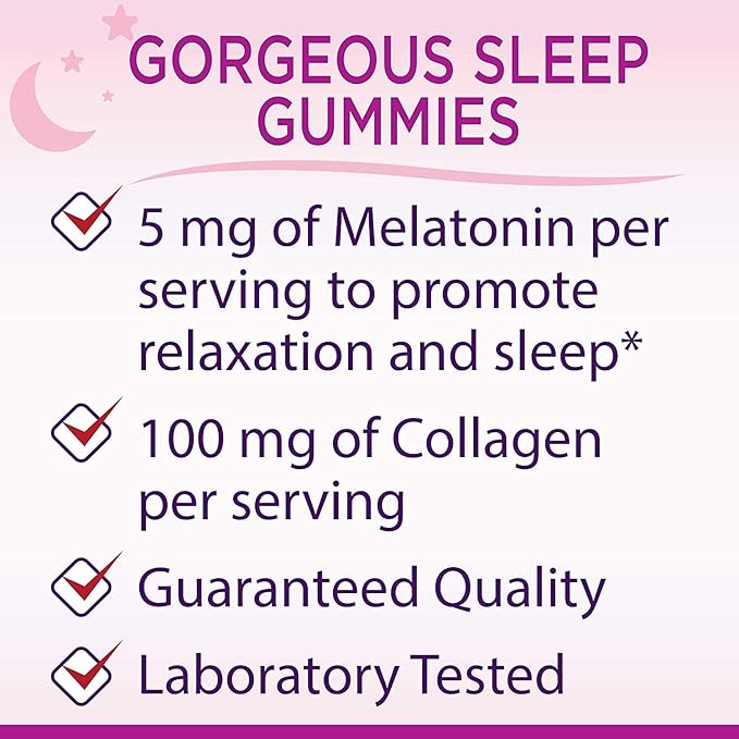 Nature's Bounty Optimal Solutions Gorgeous Sleep Melatonin 5mg Gummies with Collagen, Assorted Fruit Flavors, 60 Count (Pack of 2)