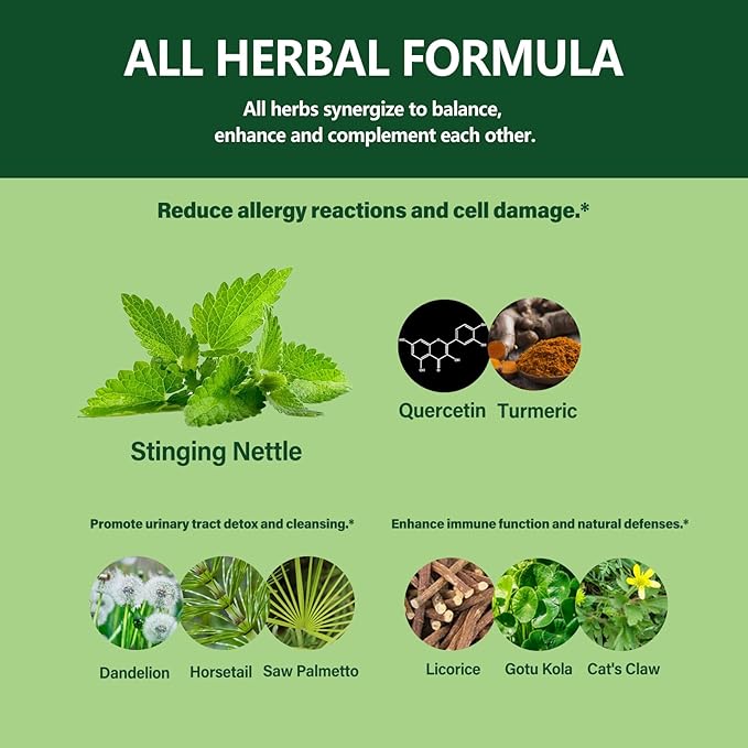 Herbal Drops, Extract with Stinging Nettle Quercetin Turmeric for Allergy Support, Urinary Health & Immunity. 2oz