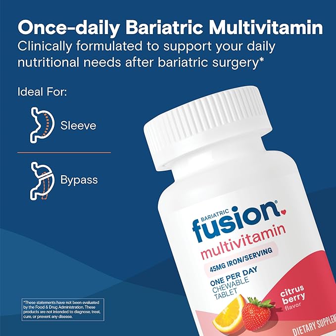 Bariatric Fusion One Per Day Bariatric Multivitamin with Iron Chewable | Citrus Berry Flavor | Vitamins for Gastric Bypass and Sleeve Gastrectomy | Non-GMO | 30 Count