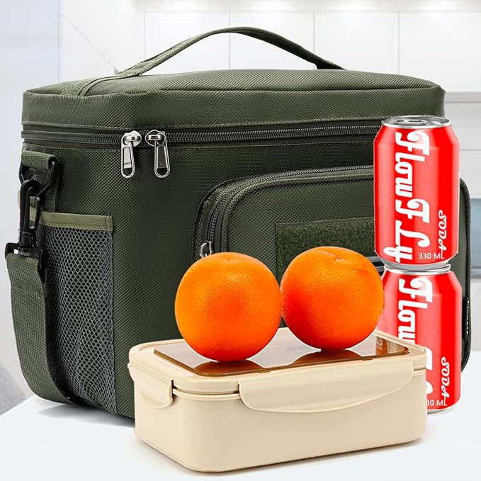 FlowFly Tactical Lunch Bag Large Insulated Lunch Box Cooler Tote for Men, Women with MOLLE/PALS Webbing (Army#Green, Large)