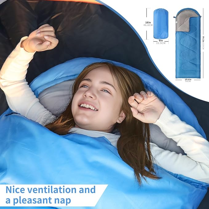 Sleeping Bags for Adults Kids，Lightweight Waterproof Compact Sleeping Bag with Stuff Sack for Warm Camping Cold Hiking Traveling Outdoor Activities