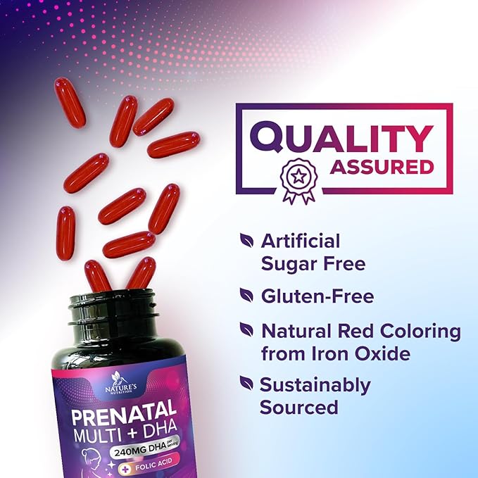 Prenatal Vitamins for Women with Folate & DHA, Prenatal Multivitamin Supports Brain Development with Folic Acid, Omega 3, Vitamin A, C, D, B6, B12 & Iron, Pregnancy Supplement, Non-GMO - 120 Softgels