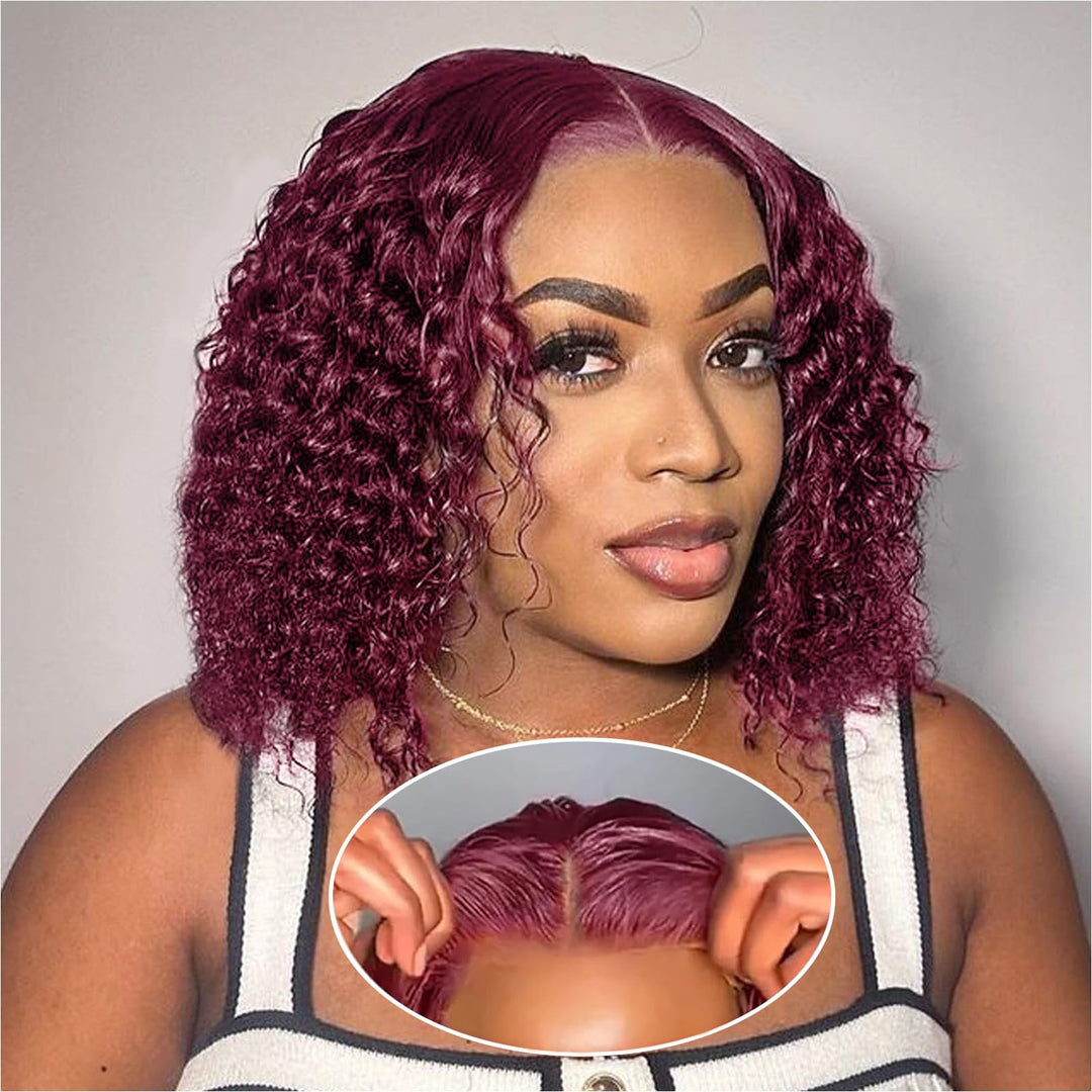 Ailwelia 99j Burgundy Wear And Go Glueless Wigs Bob Wigs For Black Women Deep Wave Bob Wig Human Hair 5x5 Hd Lace Closure Wigs Human Hair Curly Bob Wig Human Hair Preplucked 200 Density 12 Inch