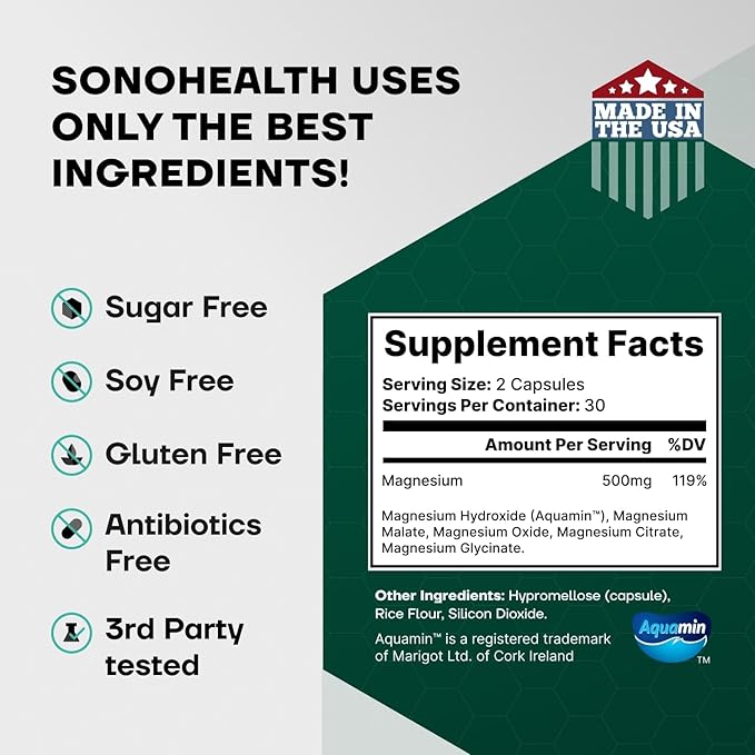 5-in-1 Magnesium Complex Spectrum 5 | 500mg of Magnesium Glycinate, Malate, Citrate, Oxide & Hydroxide for Muscles, Nerves, & Energy | High Absorption | Vegan, Non-GMO | 60 Capsules