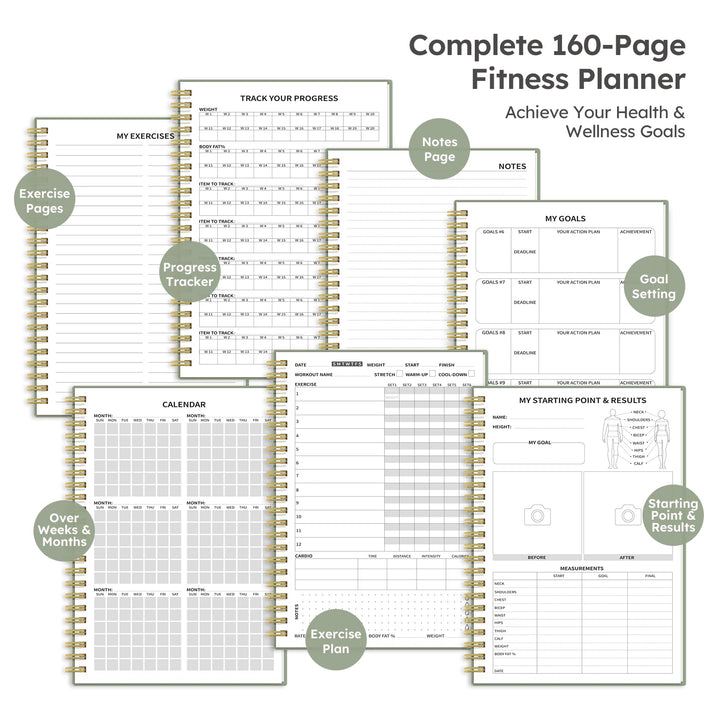 Fitness Workout Journal for Women & Men, A5(5.5" x 8.2") Workout Log Book Planner for Tracking, Progress, and Achieving Your Wellness Goals - Green