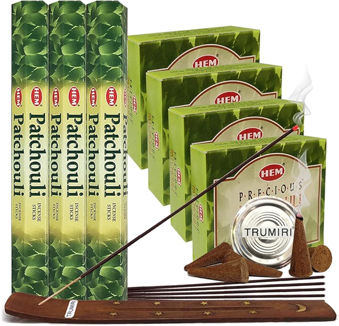 Patchouli Incense Sticks and Cone Incense Holder Variety Pack Bundle insence insense insienso