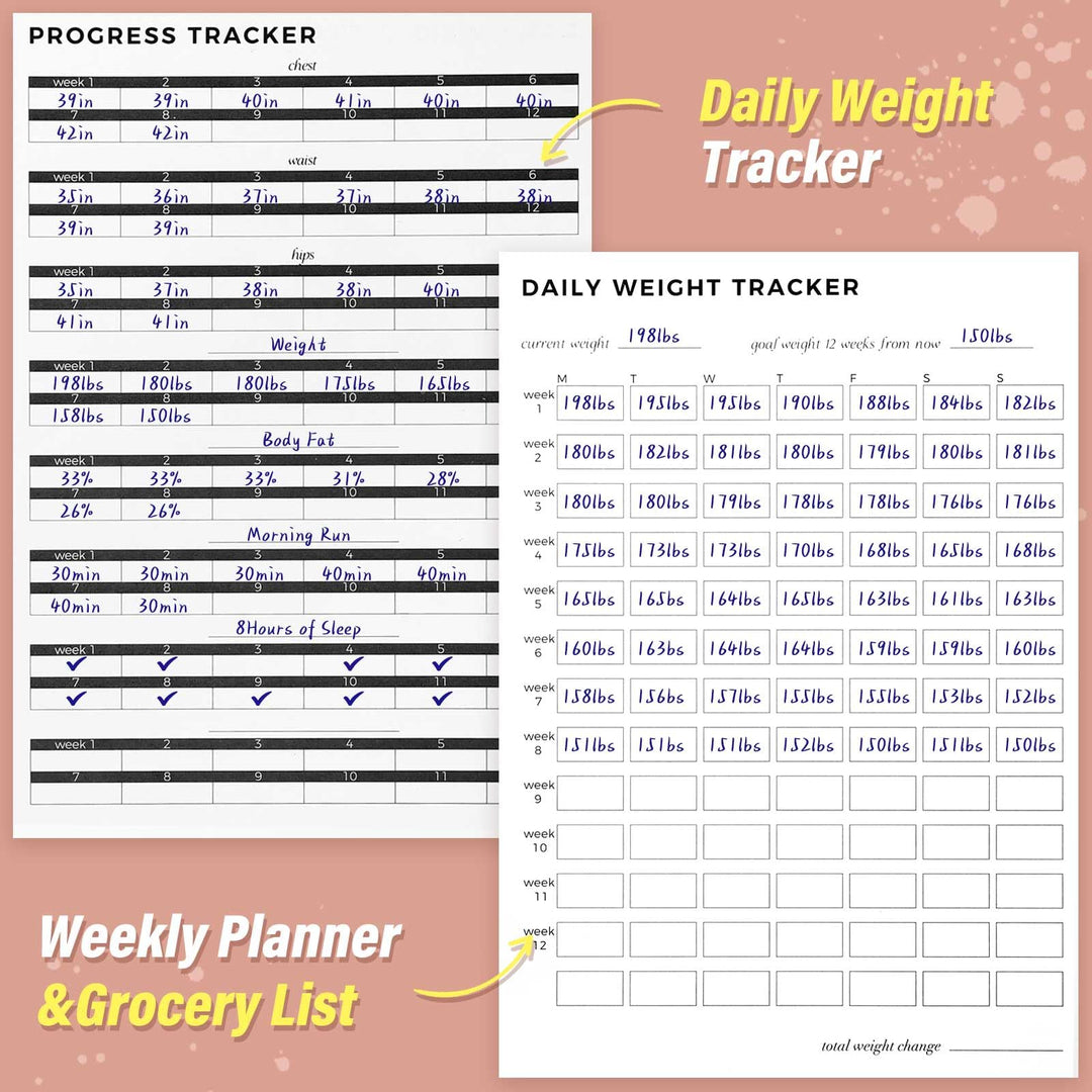 Fitness Journal for Women and Men, 8.8" x 6.6", Workout Log Sprial Book Planner for Tracking Progress and Achieving Your Wellness Goals, Pink