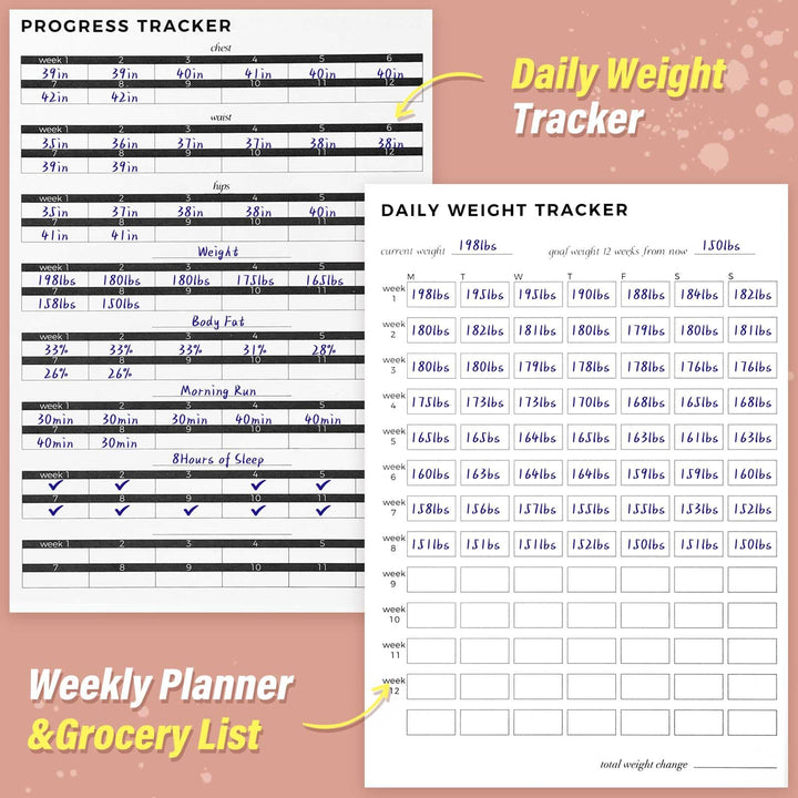 Fitness Journal for Women and Men, 8.8" x 6.6", Workout Log Sprial Book Planner for Tracking Progress and Achieving Your Wellness Goals, Pink