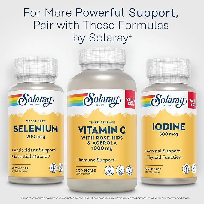 Solaray Yeast Free Selenium 200mcg, Selenium Capsules for Healthy Thyroid Function & Immune Support, High Absorption Supplement, Vegan, 90 Servings, 90 VegCaps