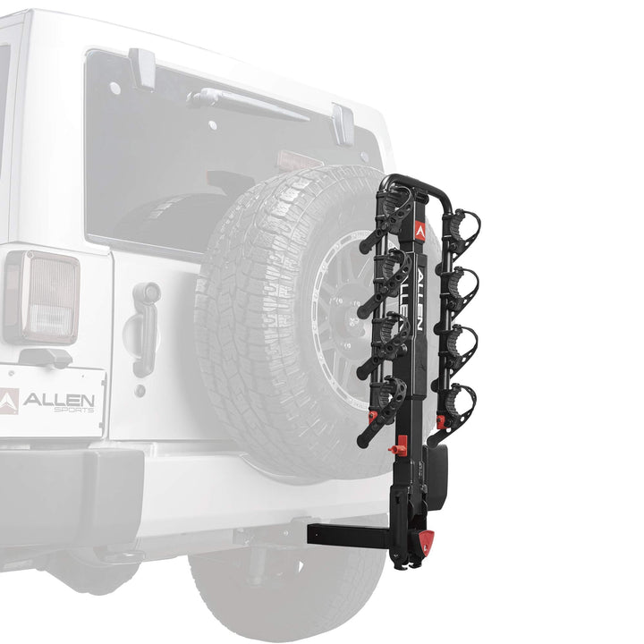 Allen Sports Premier Locking Quick Release 4-Bike Carrier for 2 Inch Hitch on Vehicles with Spare Tire, Model 400QR, Black