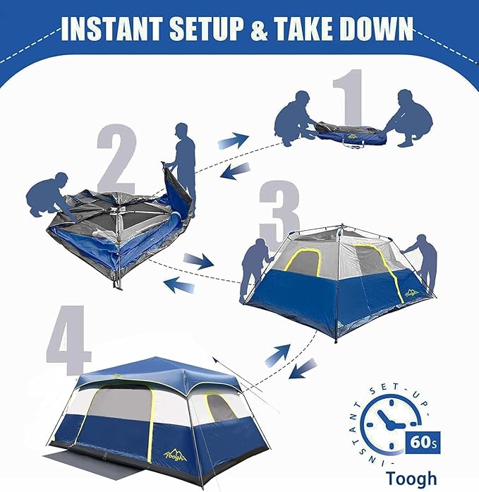 3/4 Person/6 Person Camping Tent Fast Cabin Tent with Instant Setup Tent, Weatherproof Tent Easy Quick Set Up & Pop Up in 60 Seconds with Rainfly Backpack for Family Camping,Upgraded Ventilation