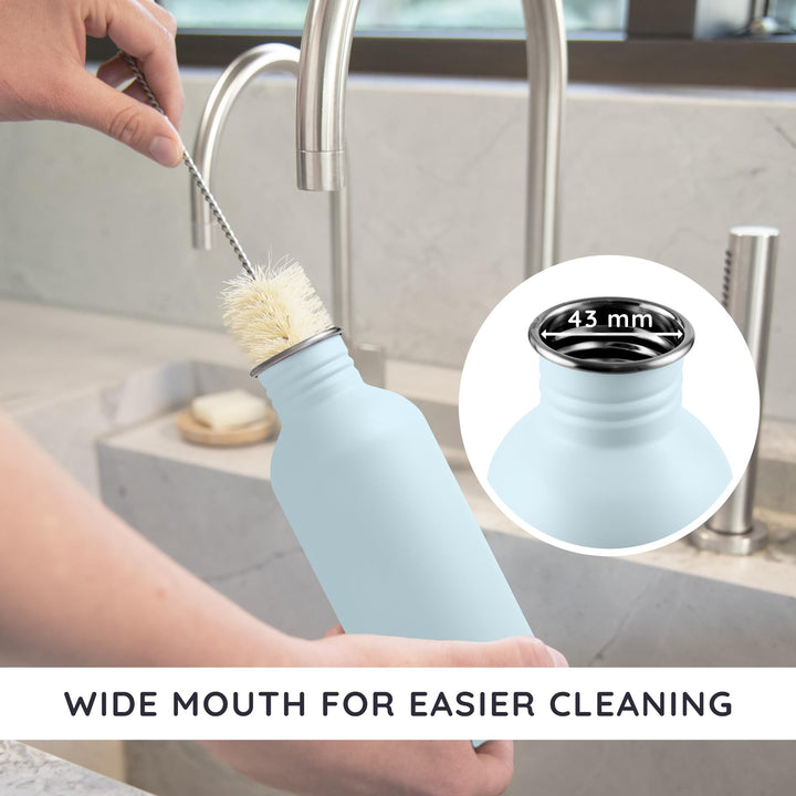 Bambaw Metal Water Bottle 16 oz, Light Blue Water Bottle for School, Non-insulated Single Walled Stainless Steel Water Bottle, Reusable Water Bottle, BPA Free Water Bottle – Ice blue