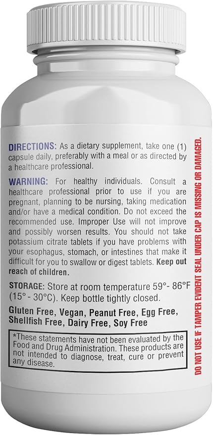 Health Potassium (Citrate) - Essential Electrolyte Supplement to Support Nerve & Muscle Function Heart Health & Energy* - Potassium Citrate Capsule - 120 Capsules