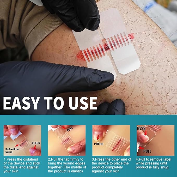 4PCS Emergency Wound Closure Strips Laceration Closure Kit Repair Wounds Without Stitches Elastic Skin Clean Cover Closure Device Sutures Butterfly Bandaids First Aid Kit