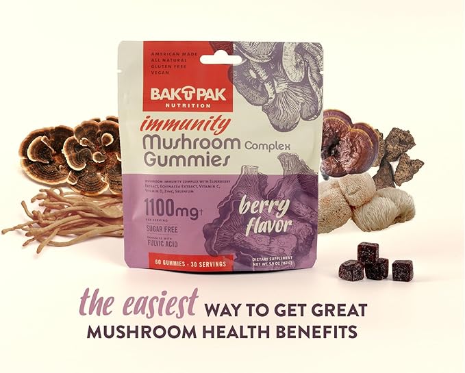 Immunity Mushroom Gummies – Mushroom Supplement w/Reishi, Turkey Tail, Chaga, Lion's Mane, Elderberry, and Echinacea – for Immune Support | Berry Flavor – Sugar Free, Vegan, Gluten-Free, 60 Gummies